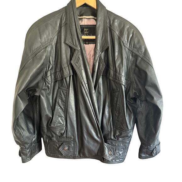80s Vintage BYRNES & BAKER Biker style Long Lapel Black Leather Jacket | Medium - Picture 1 of 6